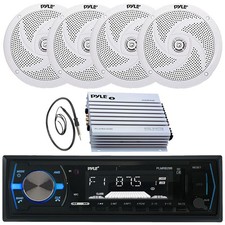 Pyle PLMRB29B Single DIN Boat Receiver, 4x 6" 240W Speakers, 4 Channel Amplifier