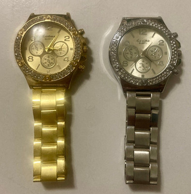 Pair of Gold & Silver Color Rhinestone Kanima Quartz Watches