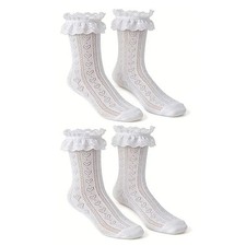 Lace Heart Socks White Black Ruffle Frilly Mesh Fishnet Sock Floral 2whitea1