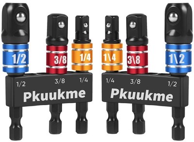 Pkuukme 6PCS Impact Socket Adapter Set - 1/4'', 3/8'', 1/2'' Drill Socket... 