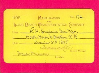 MANAHAWKIN LONG BEACH _ LOW # 172 _ RAILWAY RAILROAD PASS 1895
