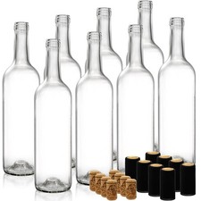 8PCS 750ml Clear Glass Bordeaux Wine Bottles with Corks  PVC Stoppers NEW