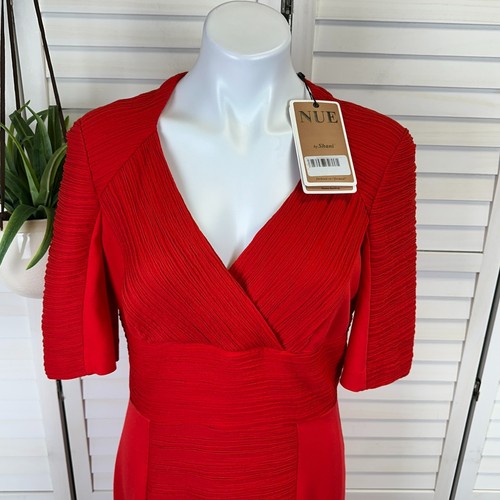 New NUE by Shani Red Ottoman Sheath Dress Ponte Knit Surplice V-Neck Size 12 - Picture 3 of 15
