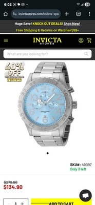 Invicta Men's Watch #49097 Stainless Steel 50mm Baby Blue