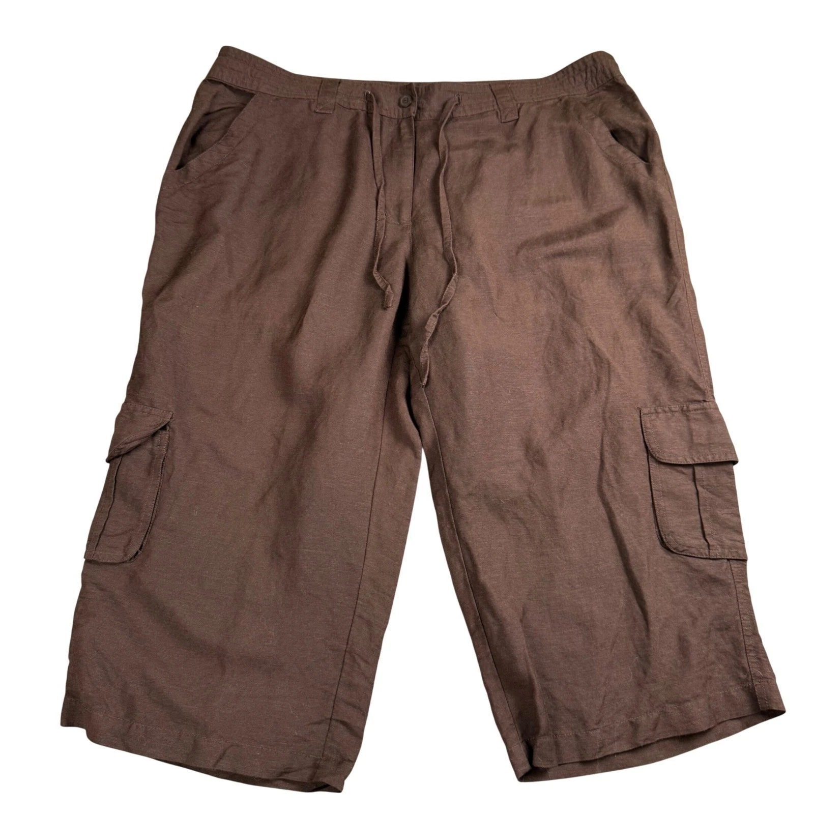 Lane Bryant Linen Blend Cargo Capri Pants Women Plus 20 Drawstring Utility Crop