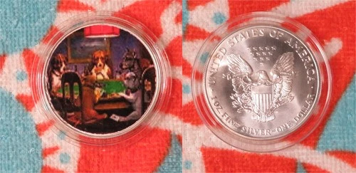 American Silver Eagle * Dogs Playing Poker * 1 oz .999 Silver Colorized Coin