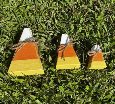 Candy Corn Halloween Candy Corn Decorations Fall Decor Set of 3 Sizes Wooden NEW