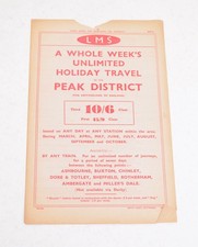 Eisenbahn Handzettel LMS unbegrenzte Urlaubsreisen im Peak District Februar 1938