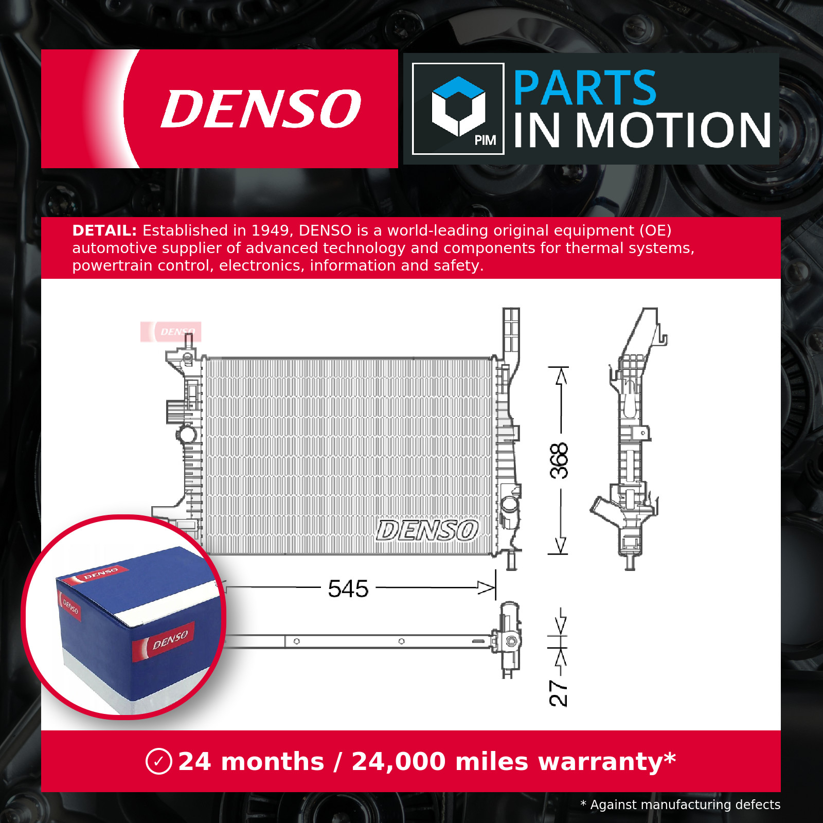 Radiator fits FORD TRANSIT CONNECT V408 1.0 2013 on Denso 1766348 1804849 New