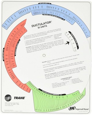 Trane TD1 Ductulator with Sleeve, Duct Sizing Calculator Small, White 