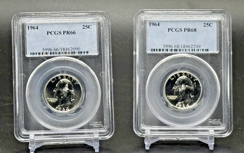 Lot of 2 1964 Proof Silver Quarters 25c PCGS PR66 & PR68