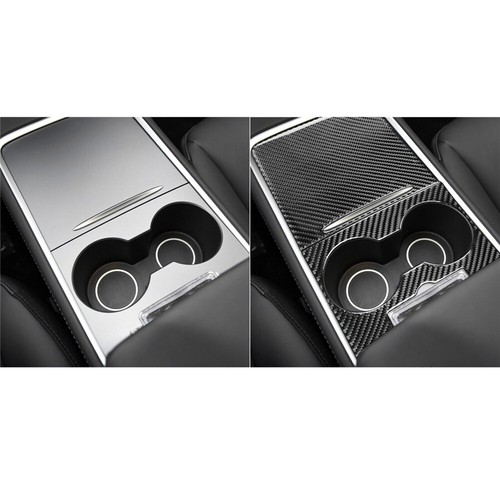 Center Cup Holder Storage Box Panel Carbon Fiber Trim For Tesla Model Y 3 17-22 - Picture 3 of 12