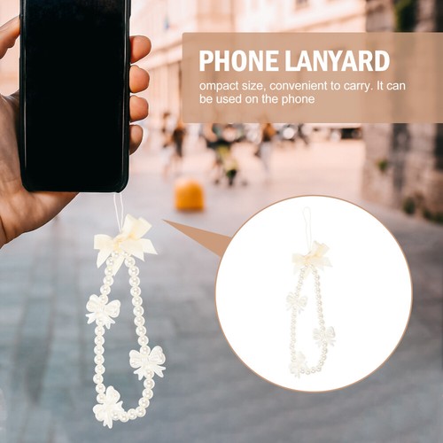 Pearl Phone Lanyard White Chain Bracelet Cell Cute Bowknot Charms - Zdjęcie 4 z 12