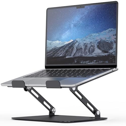 Stable Heavy Base Adjustable Height Multi-Angle Black Laptop Stand for Desk