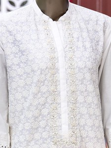 da Jamshed indossare Junaid 100 Pronto originale Kurta al bianco Ricamato Smal Designer xYACZawqIn