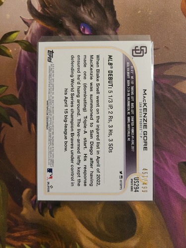 2022 Topps Update Series - Rookie Debut Green Foil #US294 Mackenzie Gore /499... - Picture 8 of 13