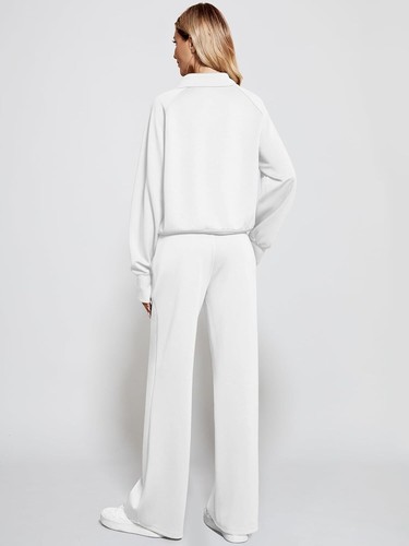 Women's 2 Piece Outfits Lounge Set 2025 Oversized Half Zip Sweatshirt Wide Leg - Picture 138 of 146