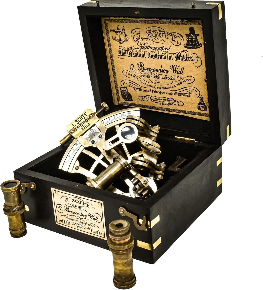 Handicraft Brass Sextant with Wooden Box And Telescope Maritime Nautical  Iteam