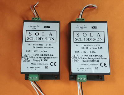 Lot of 2 SOLA SCL 10D15-DN - 115/230VAC 15VDC/0.3AMP Power Supply