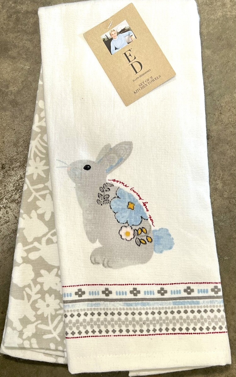 Ellen Degeneres Bunny Rabbit Easter Floral Dish Towels Kitchen