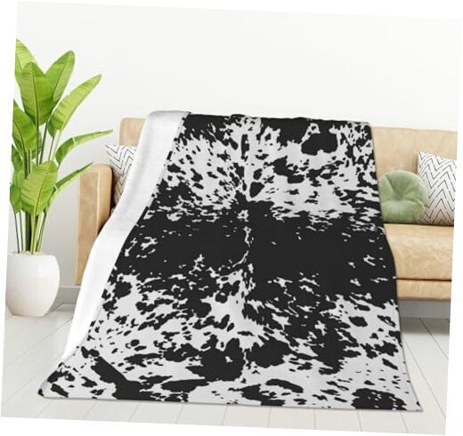 Flannel Fleece Bed Blanket 50 x 60 inch Black & White 50x60 inch Cowhide Print