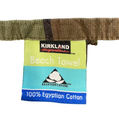 Kirkland Signature Egyptian Cotton Beach Towel Lot of 2 Large Green & Blue Patte - Picture 4 of 8