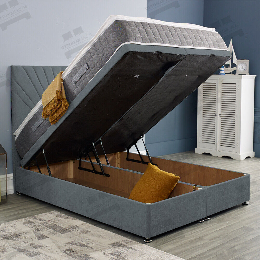 Ottoman Storage Gas Lift Up Double & King Size Fabric Bed with Sunrise