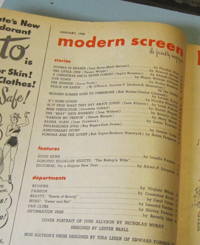 January 1948 Modern Screen Movie Magazine June Allyson Ingrid Bergman J