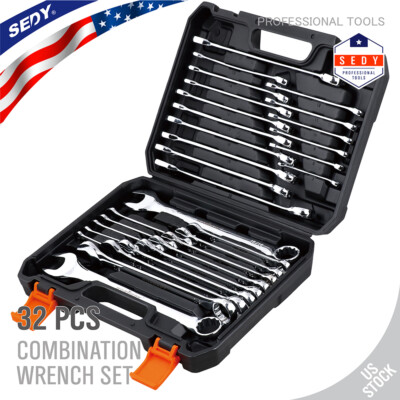 32pc Duo Metric SAE Combination Spanner Set Gear Wrench Standard Head Extra long