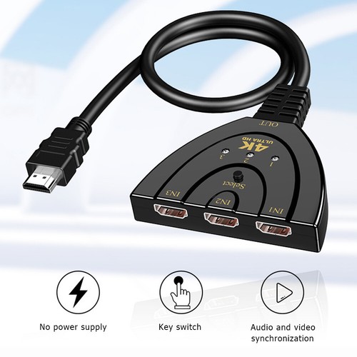 HW-4K301X Portable 3 Port HDMI Switcher 4K HUB Adapter 3 in 1 out Splitter Cable - Afbeelding 4 van 12