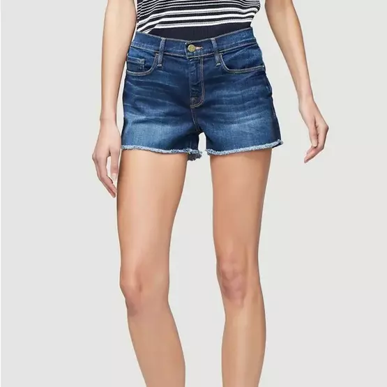 FRAME Le Cutoff Mid Rise Stretch Cotton Denim Jean Shorts Blue