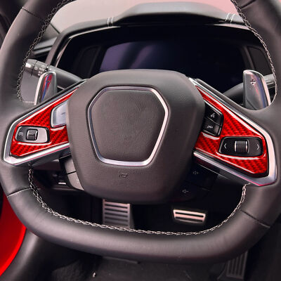 RED Real Soft Carbon Fiber Button Steering Wheel Frame For Corvette C8 2020-2023