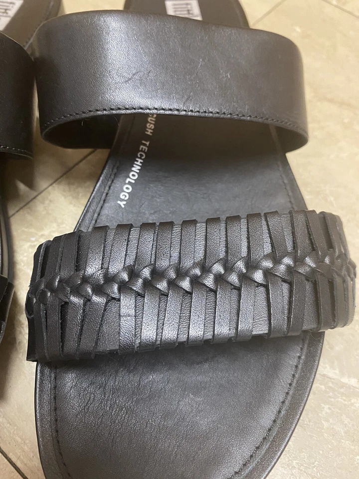 Fitflop UK 6 Gracie Slide-Wrapped Weave Sandals Black Slip On Leather - Image 3 of 4