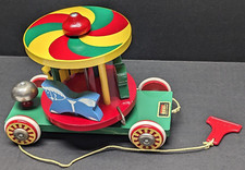 Vintage Wooden BRIO Carousel Horse Merry Go Round Pull Toy Made in Sweden Works