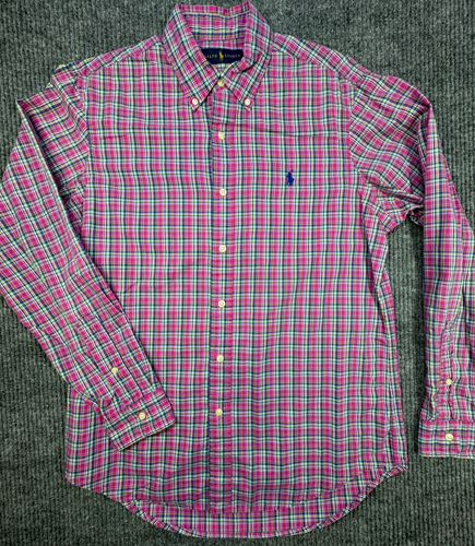 Ralph Lauren Shirt Mens Medium Pink Green Plaid Oxford Button Down Classic Fit