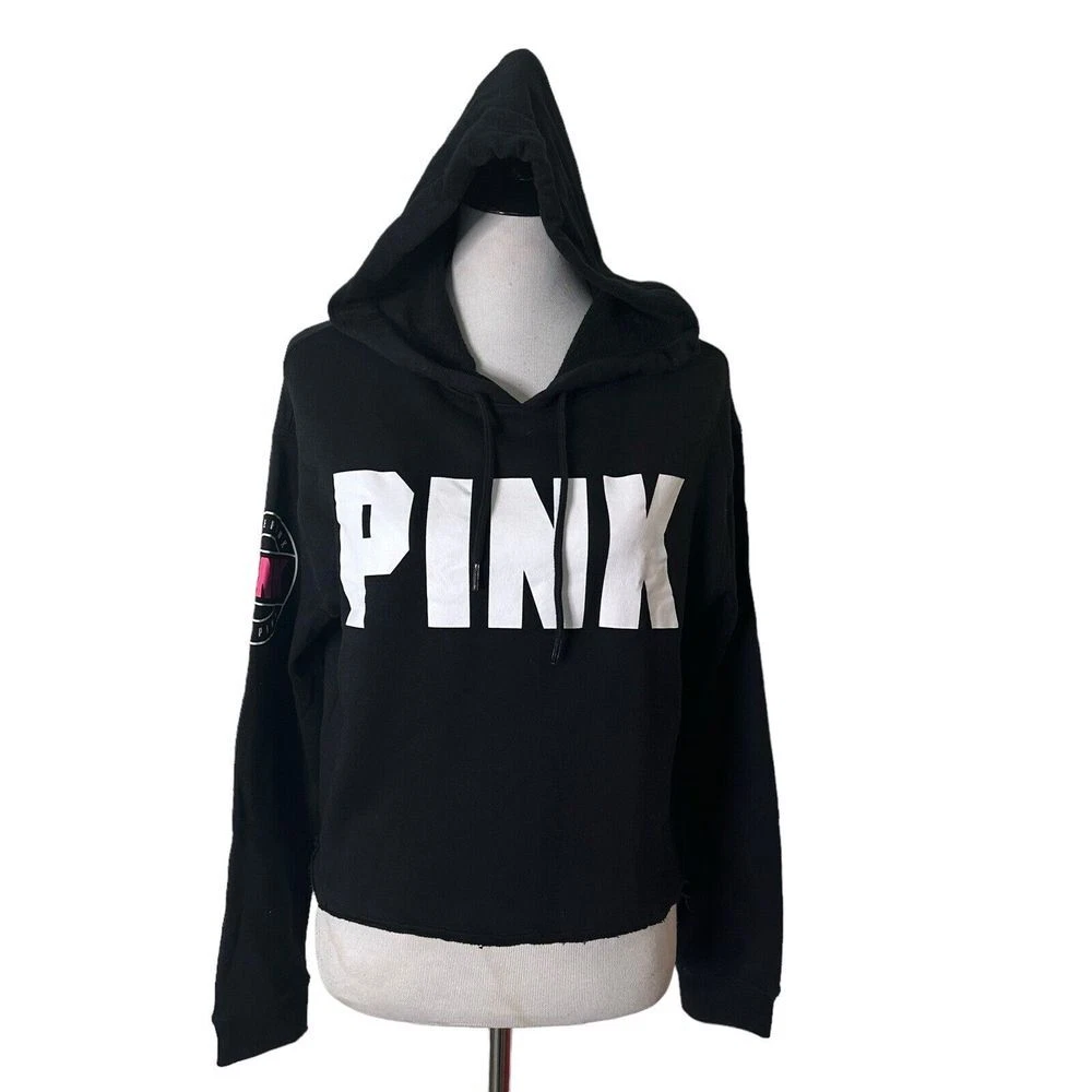 victoria-secret-vs cropped spellout logo hoodie