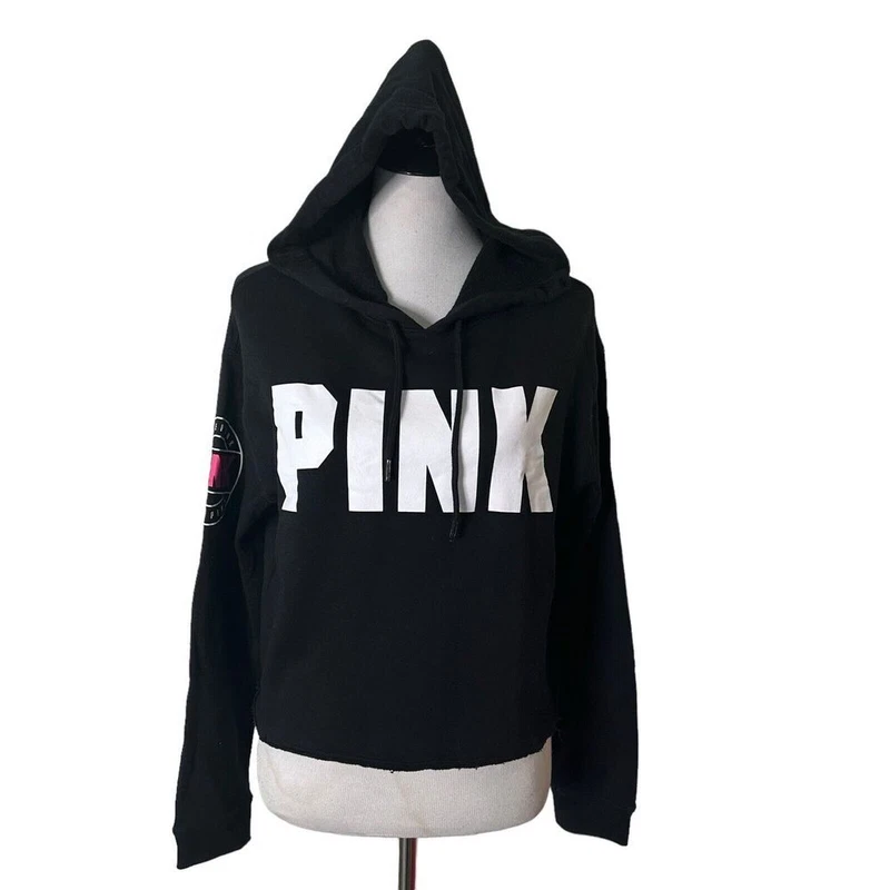 victoria-secret-vs cropped spellout logo hoodie
