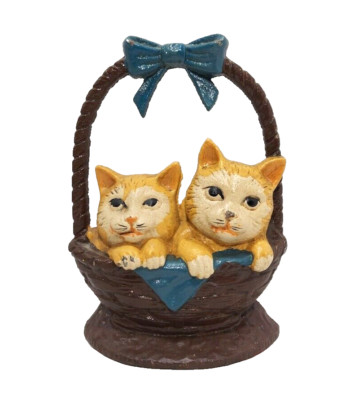 Vintage 1996 Upper Deck Cast Iron Cats In A Basket Door Stop Ribbon Art Kittens 