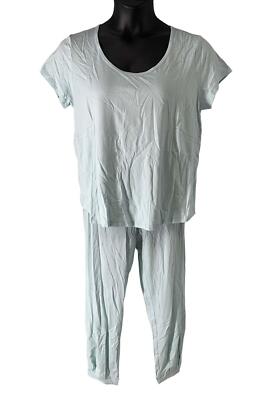 AnyBody Petite Cozy Knit Luxe Short Sleeve Tee &Short Set Light Blue