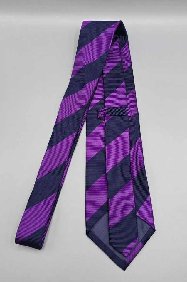 Corbata de cuello Gieves & Hawkes para hombre púrpura azul a rayas Inglaterra longitud 58" ancho 3,75" Foto 3 de 4