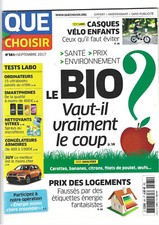 QUE CHOISIR-SEPTEMBRE 2017-Le BIO/casques vélo enfants/logements/SUV/nettoyants