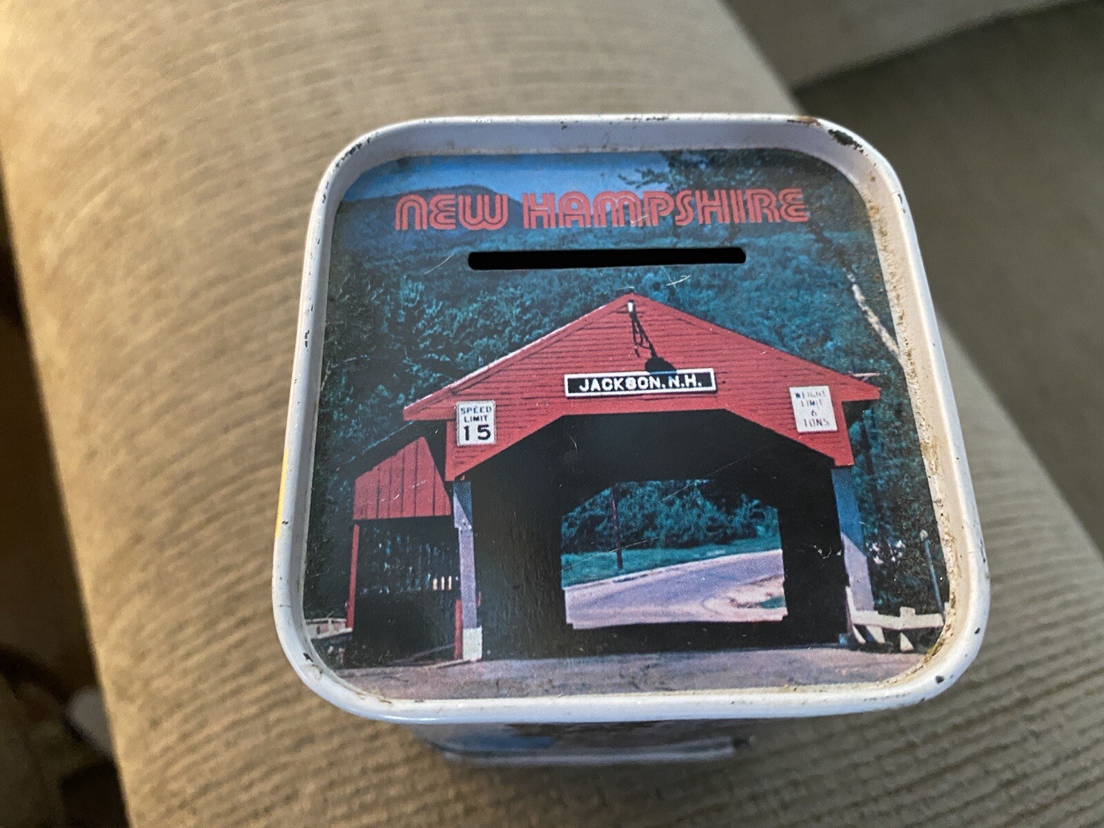 Vintage New Hampshire Tin Bank-Old Man Of The Mountain-Jackson NH Bridge