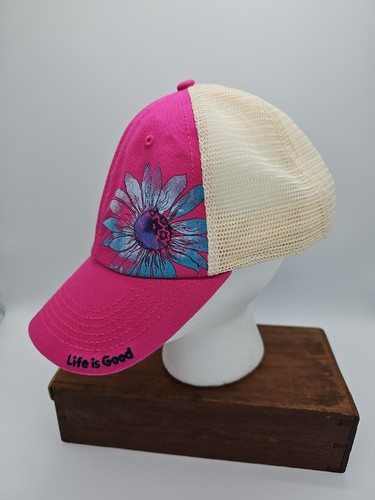 Life is Good Flower Daisy Pink Strap Back Adjustable Cotton Hat Cap Womans