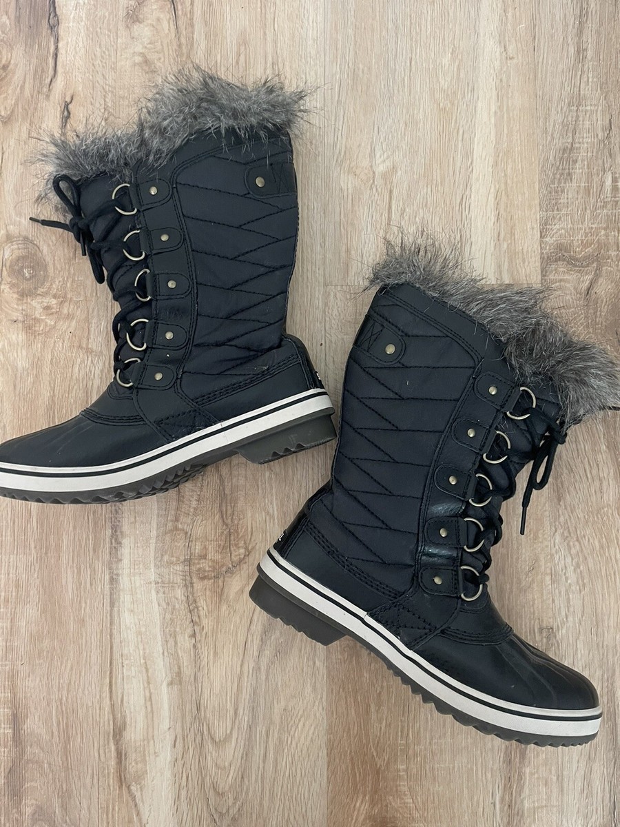 Sorel Torino II Leather Waterproof Boots Black Faux Fur