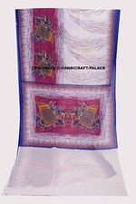 Indian Vintage Saree Chiffon Beaded Sequins  Glitter Elephant Print Women Sari
