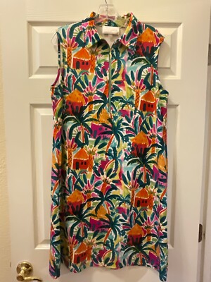 NEW Papagallo Shift Dress Sleeveless Tropical Print Women's Large Cruise Coastal