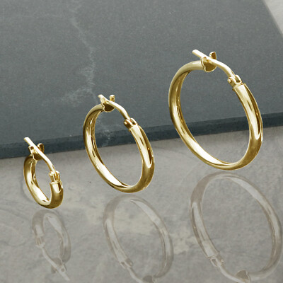 9ct Gold Plated Small To Large Polished 3mm Hoop Sleeper