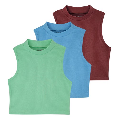 Mock Neck Cotton Blend Crop Top Everyday High-neck Women 3 Pack - Picture 15 of 20
