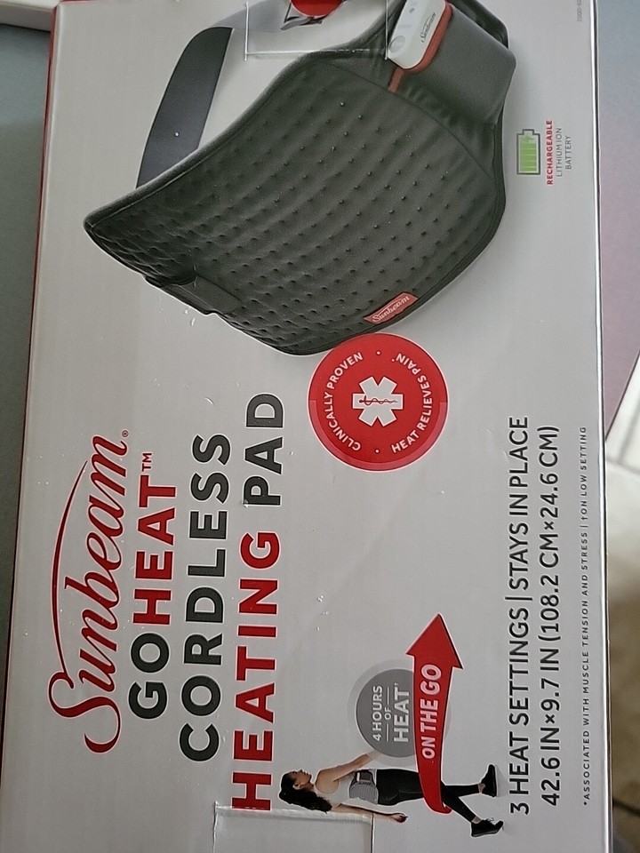 Sunbeam GoHeat Cordless Heating Pad Gray Heat On The Go Rechargeable