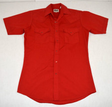 VTG Western Pearl Snap Shirt Ely Cattleman Size S 80s Red Orange Cobain Special